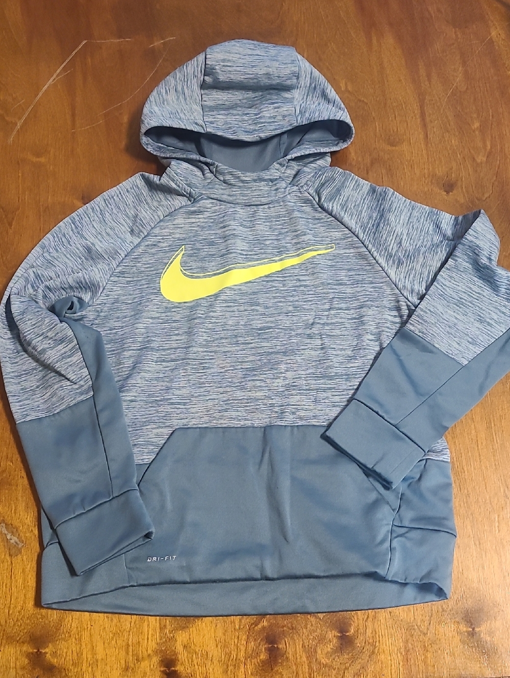 Nike Heathered Teal Pullover Hoodie with Neon Yellow Swoosh